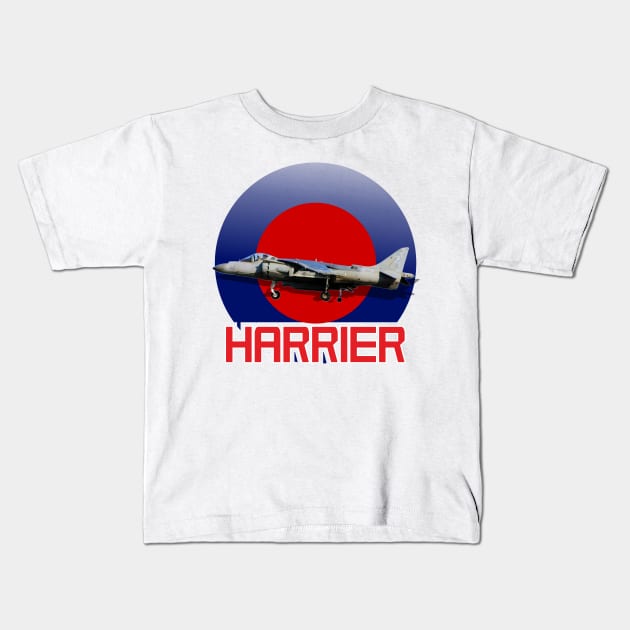 Harrier Jump jet in RAF roundel Kids T-Shirt by AJ techDesigns